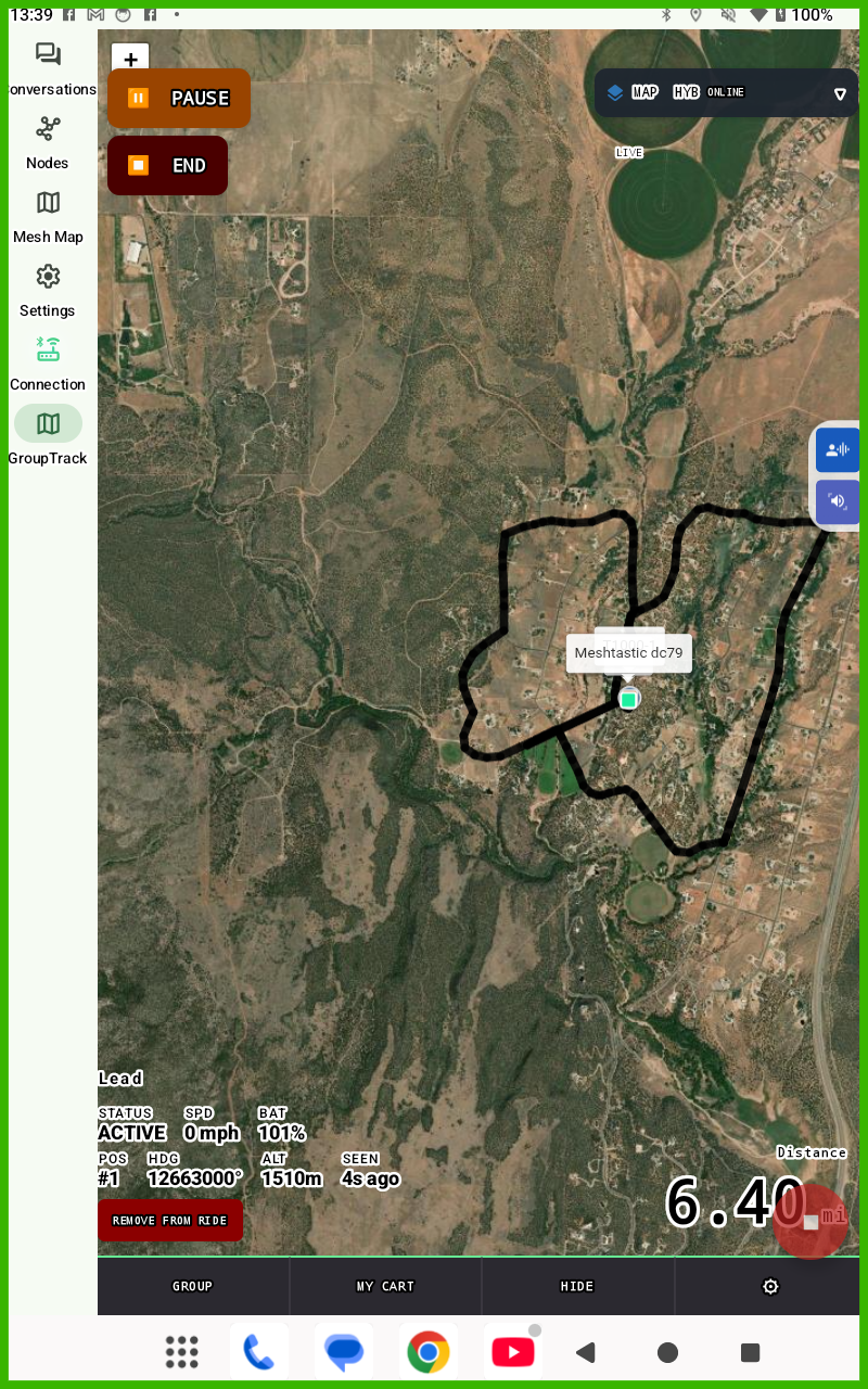 GroupTrack app running at Gooseberry Mesa — live lead tracking over LoRa mesh radio